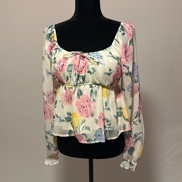 Forever 21 juniors womens square neck long sleeve blouse size M - Picture 1 of 6